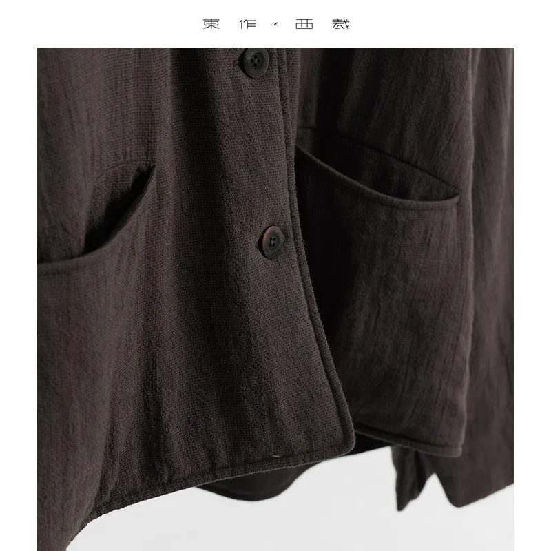 Kurtka damska w stylu zen, inspirowana nowym chińskim stylem ~ Lekki luksus, jedwabno-lniano-bawełniana, ciepła krótka kurtka, artystyczna, lekka, bez ucisku, idealna na jesień i zimę.