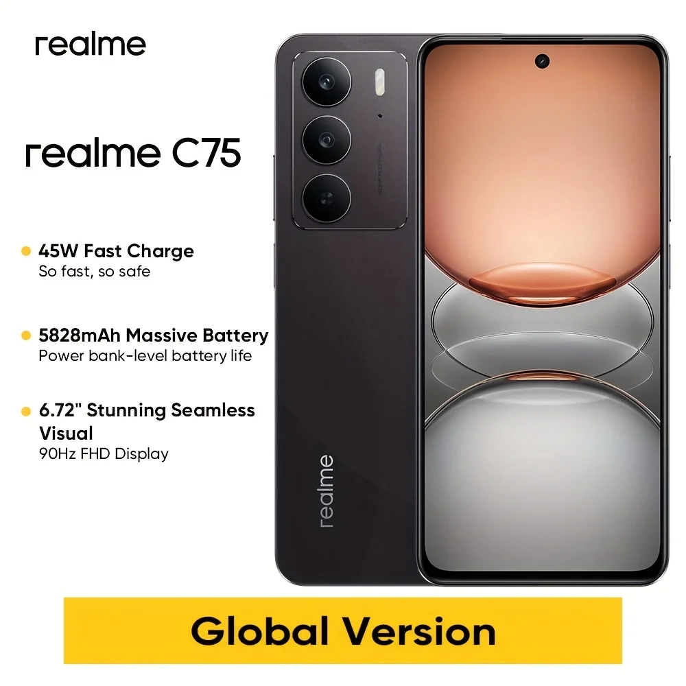 Smartphone realme C75 4G Versión Europea, procesador Helio G92 Max, batería de mAh, pantalla FHD 90 Hz, dispositivo con IA fotográfica de 50 MP, carga de 45 W, NFC