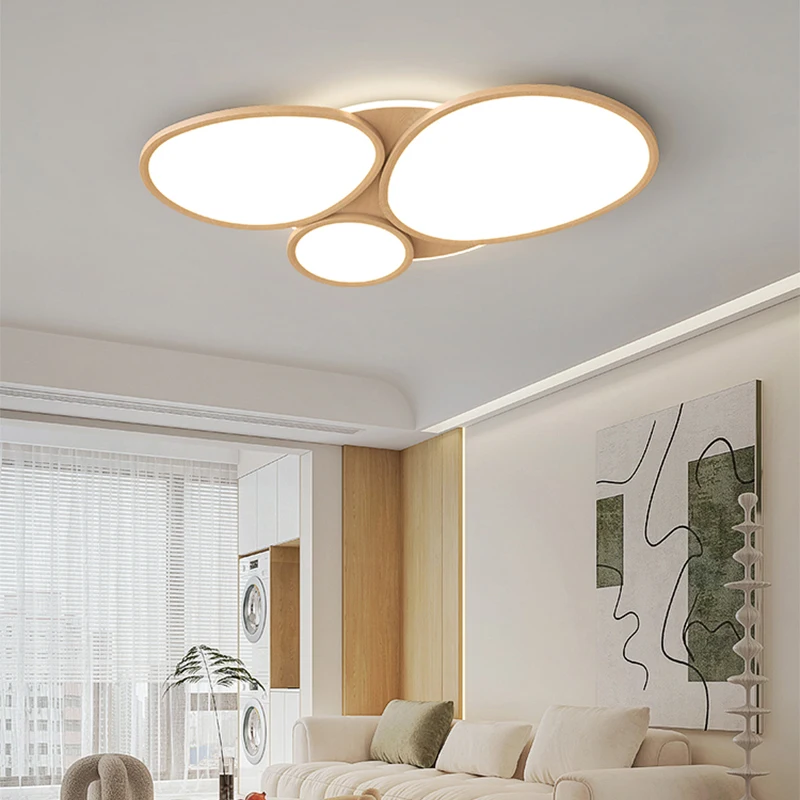Full-spectrum Eye-friendly Led Chandelier For Bedroom Creative Walnut Wood-style Study Lamp Lighting Living Room Main Fixture