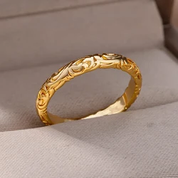 Stainless Steel Rings For Women Men Gold Color Flower Ring Female Male Engagement Wedding Party Finger Jewelry Gift 2024 Trend