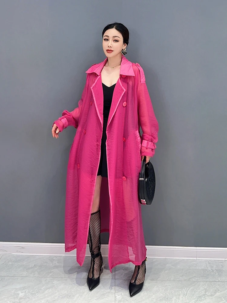 Fashion Women's Windbreaker Notched Collar Long Sleeve Button Solid Color Translucency Trench Coats 2025 New Clothing