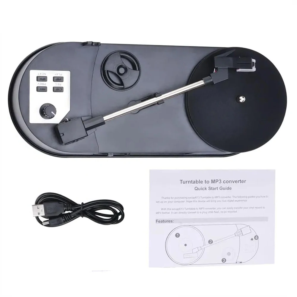 Mini Vinyl Record Player Turntable with USB to MP3 Recording Dual Speed Portable Phonograph 33-45 RPM Turntable Player Converter