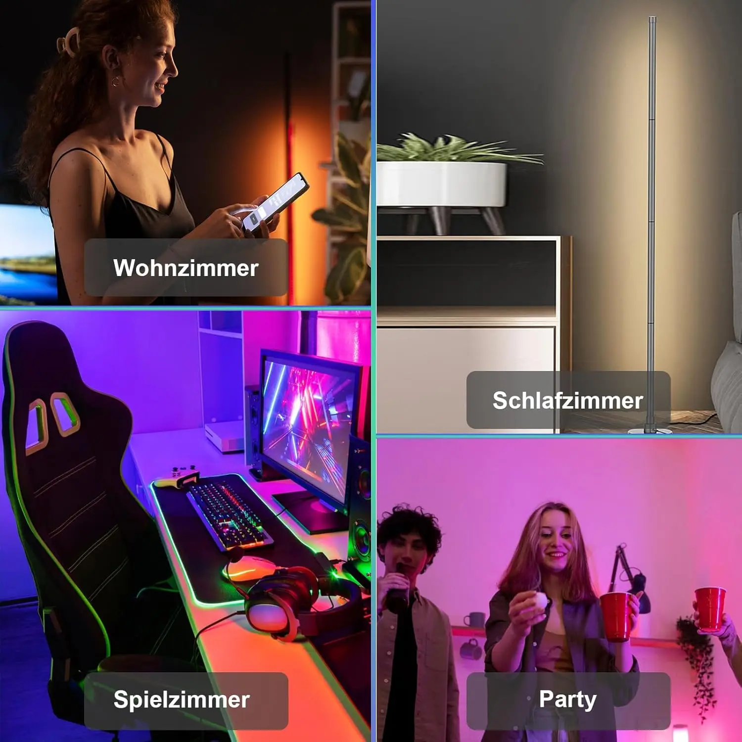 Corner Floor Lamp 18W Smart 120LED RGBIC LED Corner Lamp with App 2.4G Remote Control 16 Million Colors & 68+ Scene Music Sync
