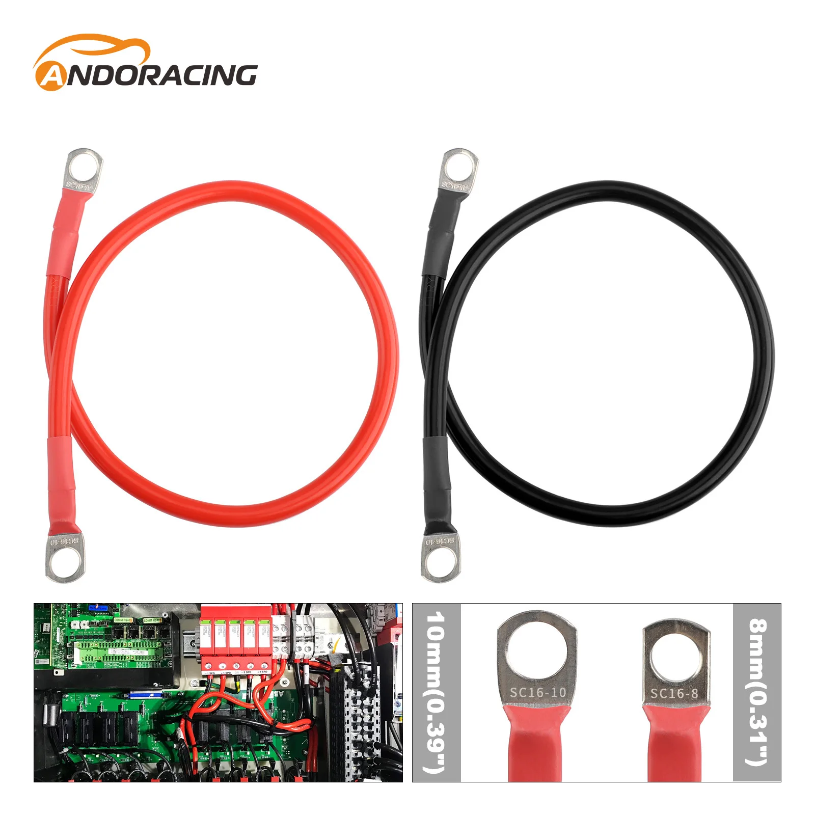 

New Battery Inverter Cable Set with Terminals Red Copper Core Tin-plated Lug Stranded Copper Cord Connection Wire with Lug