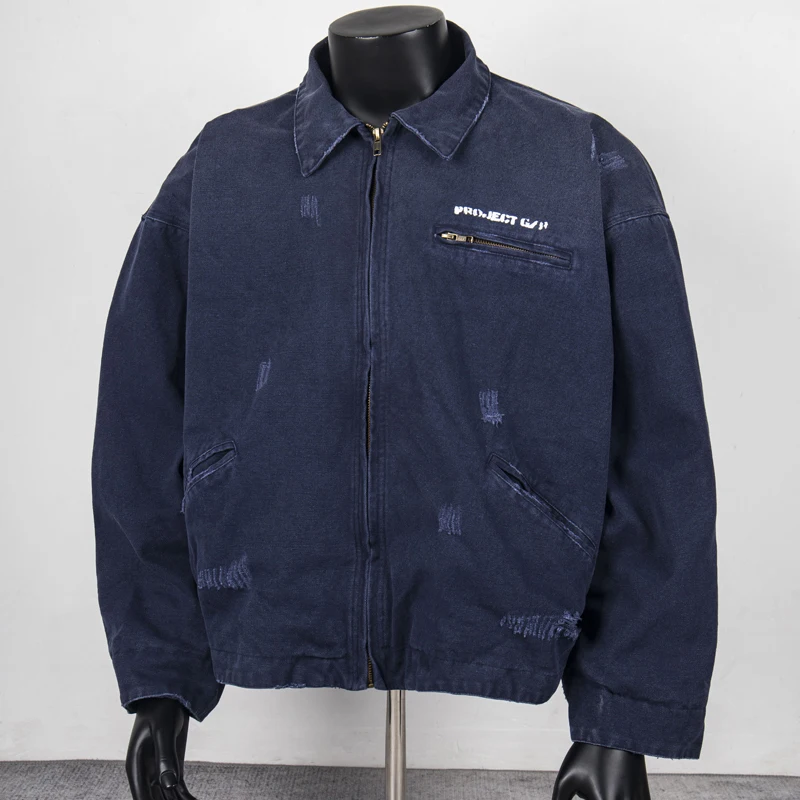 

Модные тенденции Project G/R Джинсовая куртка Осень Зима Повседневная верхняя одежда с рваными дырками и принтом старых букв