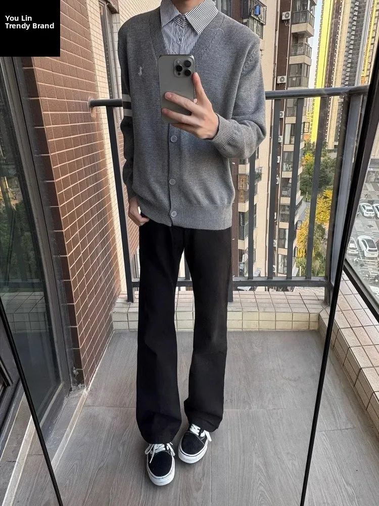 

Black Blade Jeans High Waist Straight Leg Slim Fit High Street Style Spring Vibe Men's Denim Pants Youthful Casual Wear
