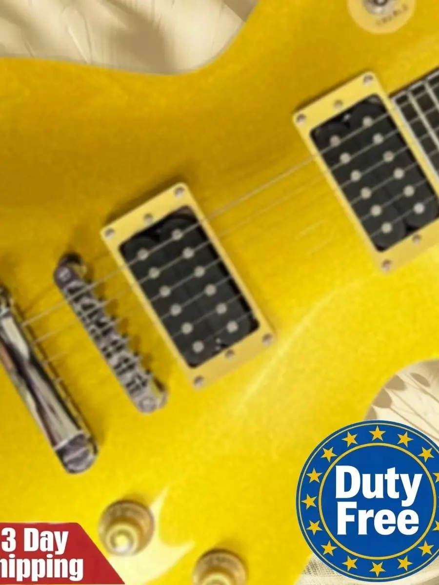 Deutsches Lager Gelbe Gitarre Anfänger-Gitarre Palisanderhals HH-Tonabnehmer Feste Brücke Ausgewogen