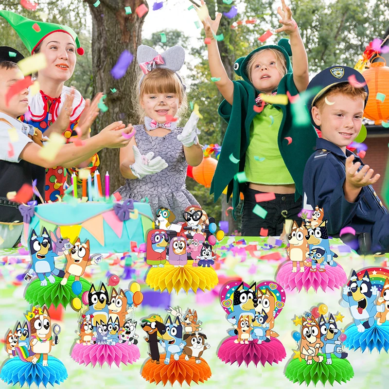 Bluey Bingo Themed Anime Figuren Dekorationen Kindergeburtstag Urlaub Party Desktop Wabenornamente
