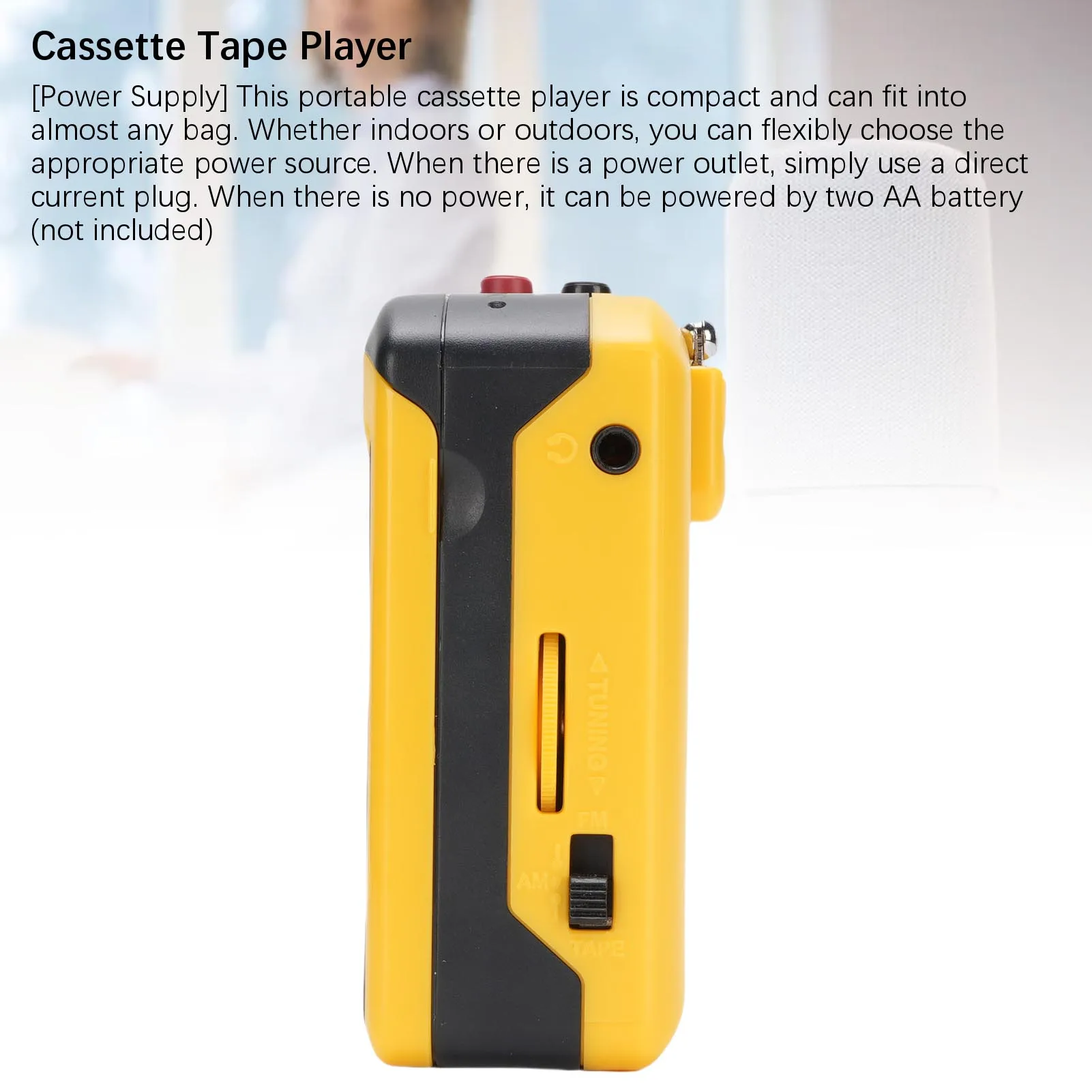 Cassette Tape Player Built in Microphone 3.5mm Headphone Jack Portable AM FM Radio with USB Cable for Music Broadcast Listening