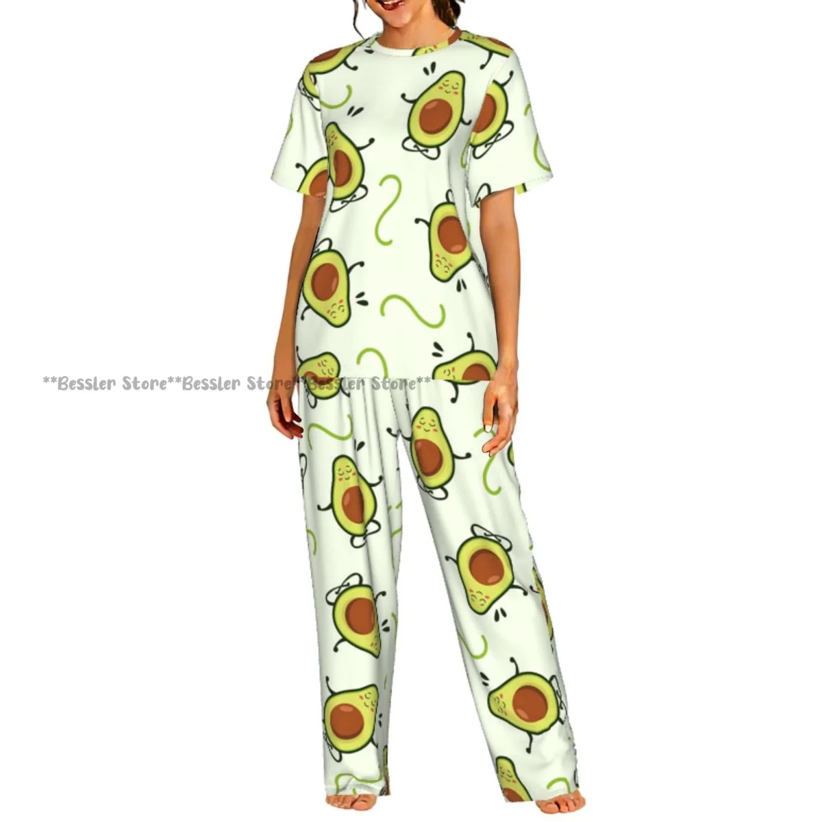 

Женские пижамные комплекты, домашняя одежда для сна, ночная одежда с короткими рукавами и рисунком авокадо