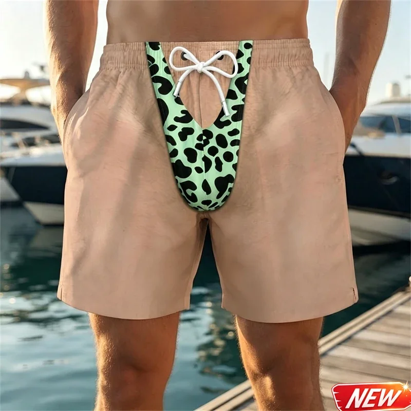 Lustige Badehose für Männer 3D-Druck Leopardenmuster Kunstleder Sommer Urlaub Strandshorts Hawaiianisches Reisegeschenk für Männer Surfbrettshorts – Detail 22