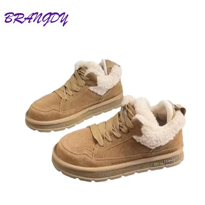 BRANGDY High Quality New Products Thick Soled Anti Slip And Plush Warm Snow Boots Lace Up Short Boots Cotton Shoes For Women's