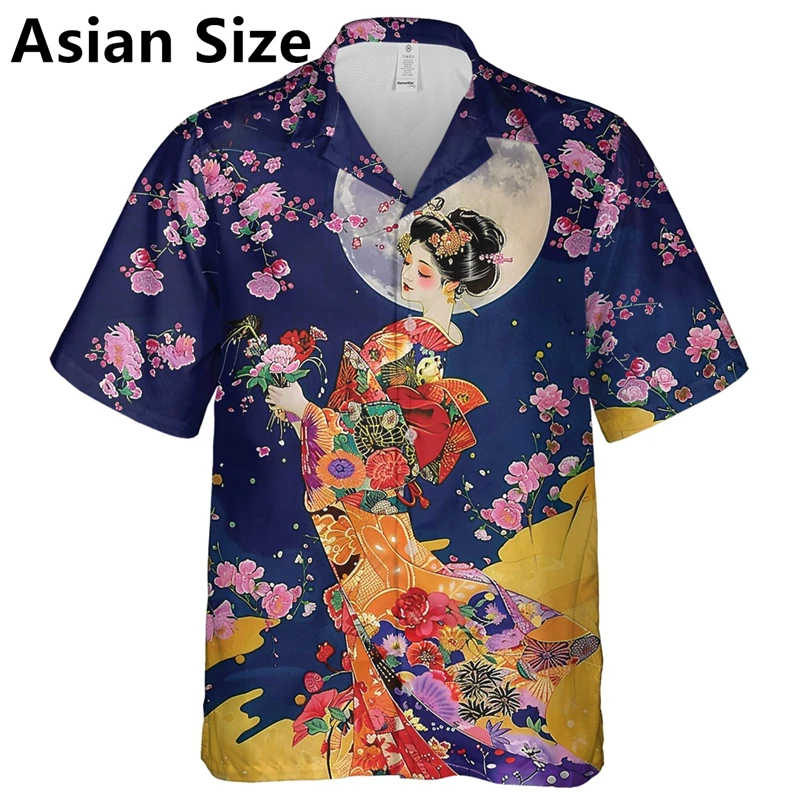 Fashion Japanese Geisha Graphic Shirts Trend Summer Short Sleeve Men Women 3D Printed Blouse Loose Streetwear Harajuku Shirts