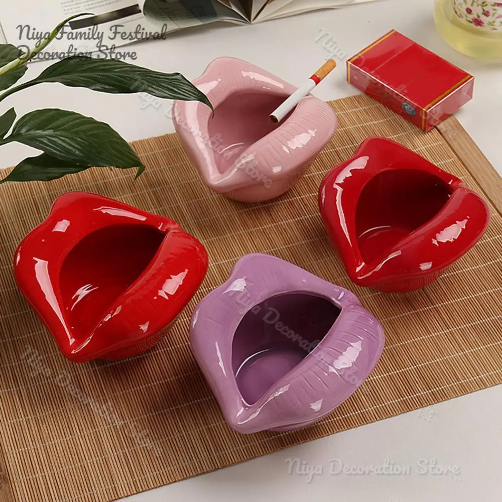 

Cute Cartoon Ashtray Lips Ceramic Ashtray Creative Flower Pot Trendy Mouth Fashion Home Mini Send Boyfriend Gift