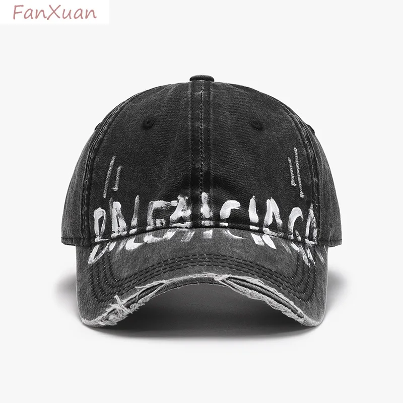

fashion baseball cap for men and women spring summer hats washed cotton distressed vintage letters printing unisex hats