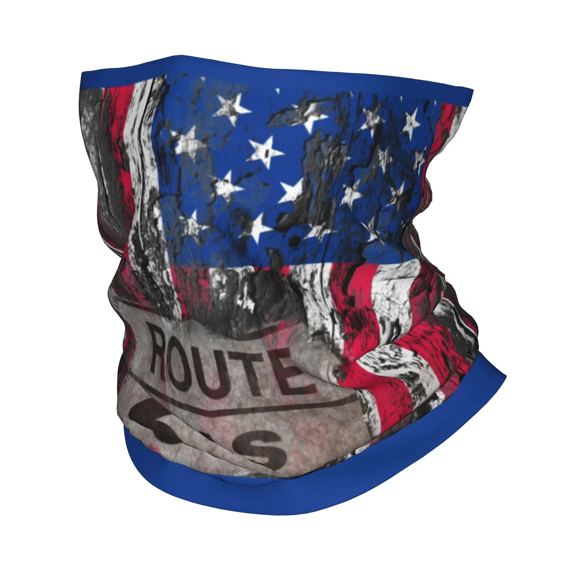 

Custom Vintage USA Flag Bandana Neck Gaiter Windproof Face Scarf Cover Men Women US Route 66 Headband Tube Balaclava