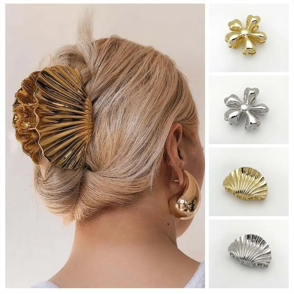 

Hair Accessories Metal Shell Hair Claw Hairpin Solid Color Flower Shark Grab Clip Headwear Geometry Back Head Hair Clip Girls