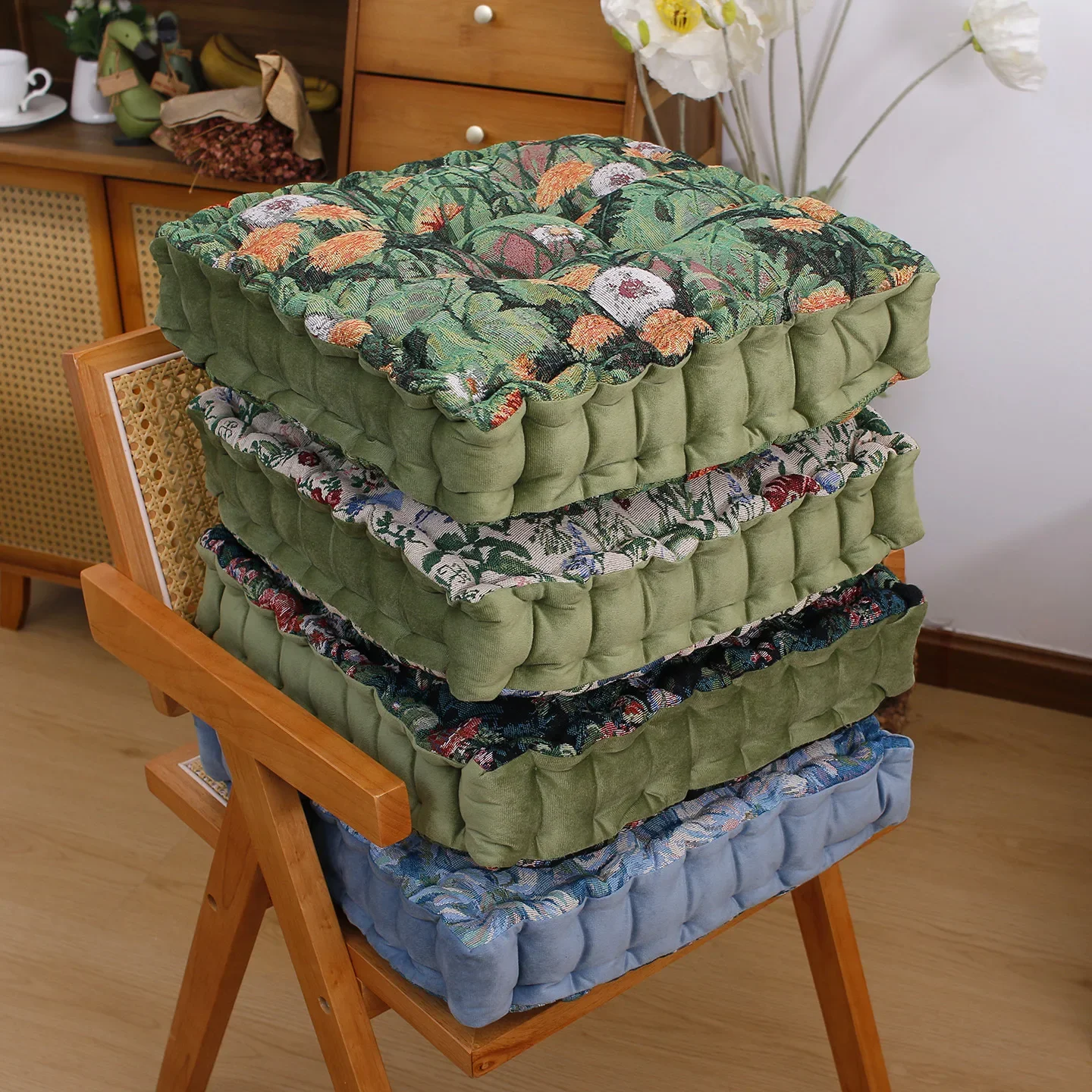 

1pc Thickened Soft Chair Cushion Floral Print Comfort Seat Pad for Office Room Chair Non-Slip Washable Home Sofa Cushion 사각 방석