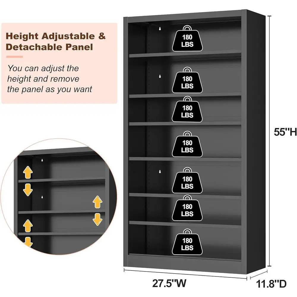 Metal DVD Storage Cabinet, 7 Tier Tall Media Storage Shel with Adjustable Shelves, reestanding CD & DVD Rack Tower Bookshel or L