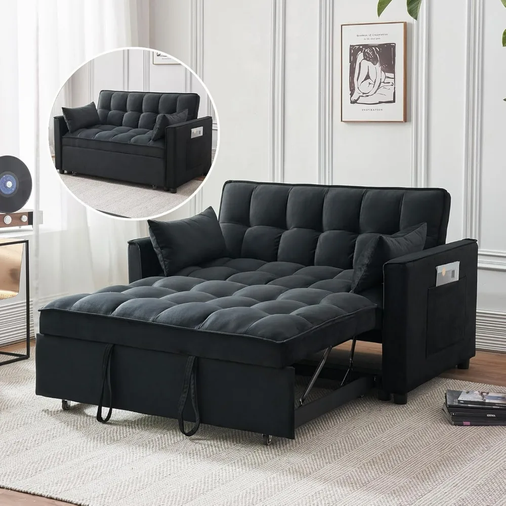 

Sofa Bed, Velvet 3 in 1 Convertible Sleeper Sofa Couch Bed, Pullout Couch Bed with Adjustable Backrest, Storage Pockets