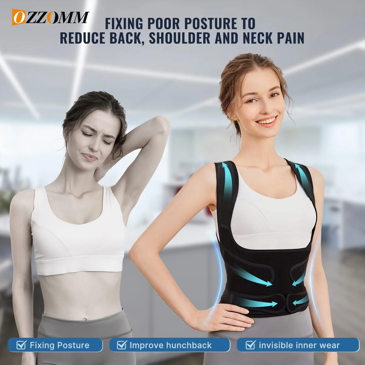 

1PC Adjustable Posture Corrector - Back Brace for Women Men,Scoliosis,Hunchback Support,Shoulder Straightener,Lumbar Pain Relief