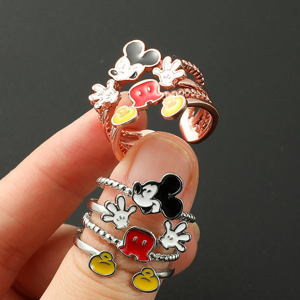 Cute Disney Mickey Mouse Rings Simple Fashion Multi-Storey Mickey Adjustable Open Rings for Girl Women Jewelry Accessories Gifts