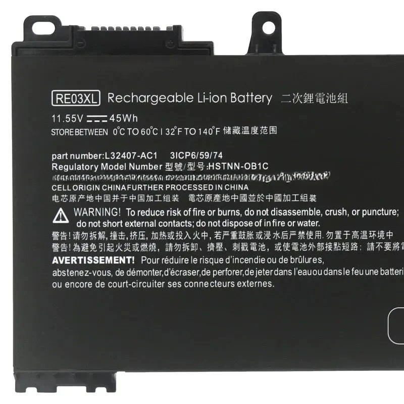 RE03XL for HP Pro 14 15 G3 HSN-Q22C 430 G7 Laptop Battery Replacement High Capacity Rechargeable Li-ion Power Supply