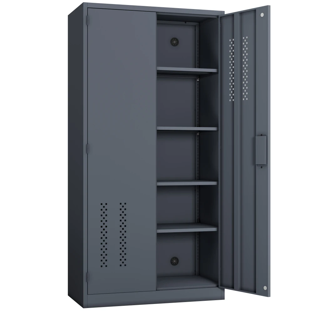 

Gray Steel Storage Cabinet:2 Doors,4 Adj Shelves,72\" Lockable,Pegboard for Home/Garage/Gym/School
