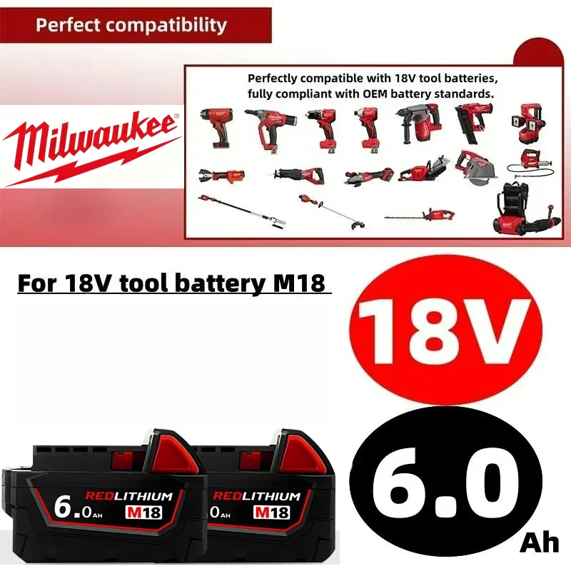

M18-HB6 Original quality goods Milwaukee 18V battery high energy battery 6AH ,for original Milwaukee M12-18FC charger 48-11-1815