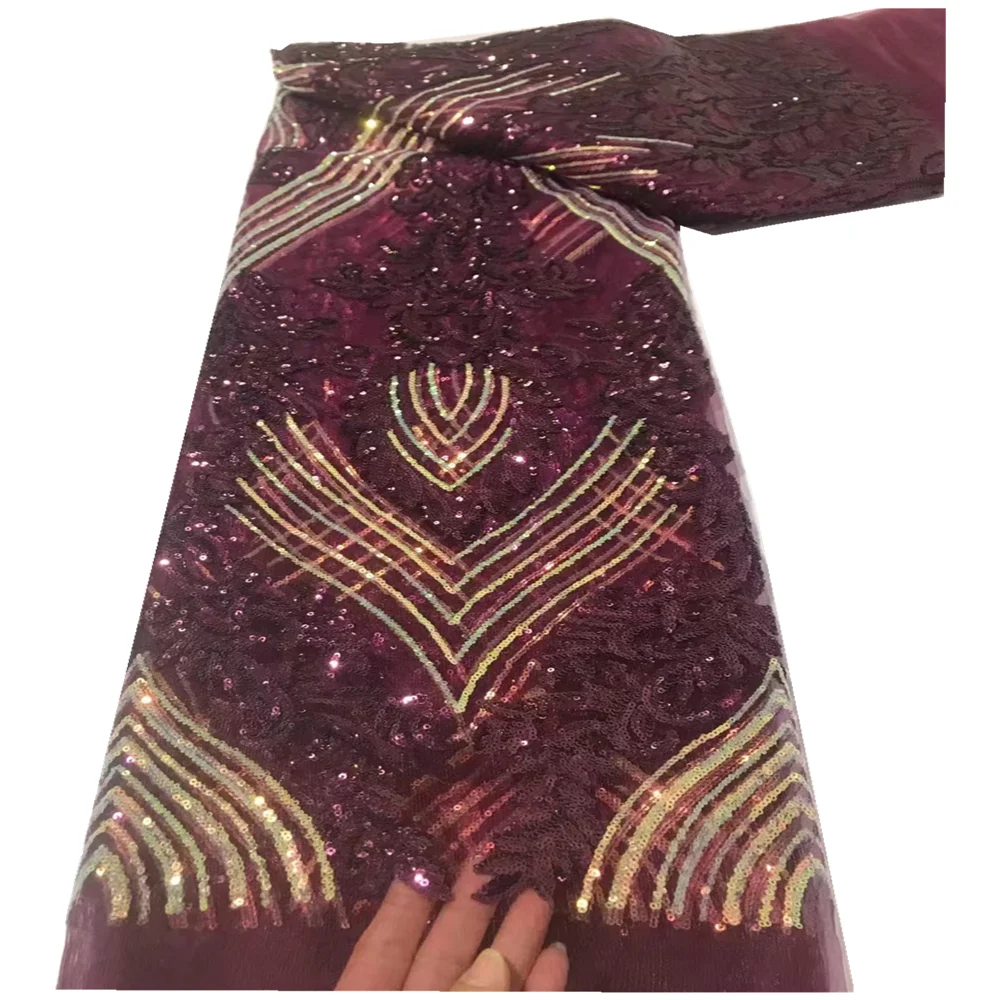 High Quality wine red gold African  Lace Fabirc New arrival Nigreian Embroidery Sequins Lace Fabric Women Wedding Drees FJ513