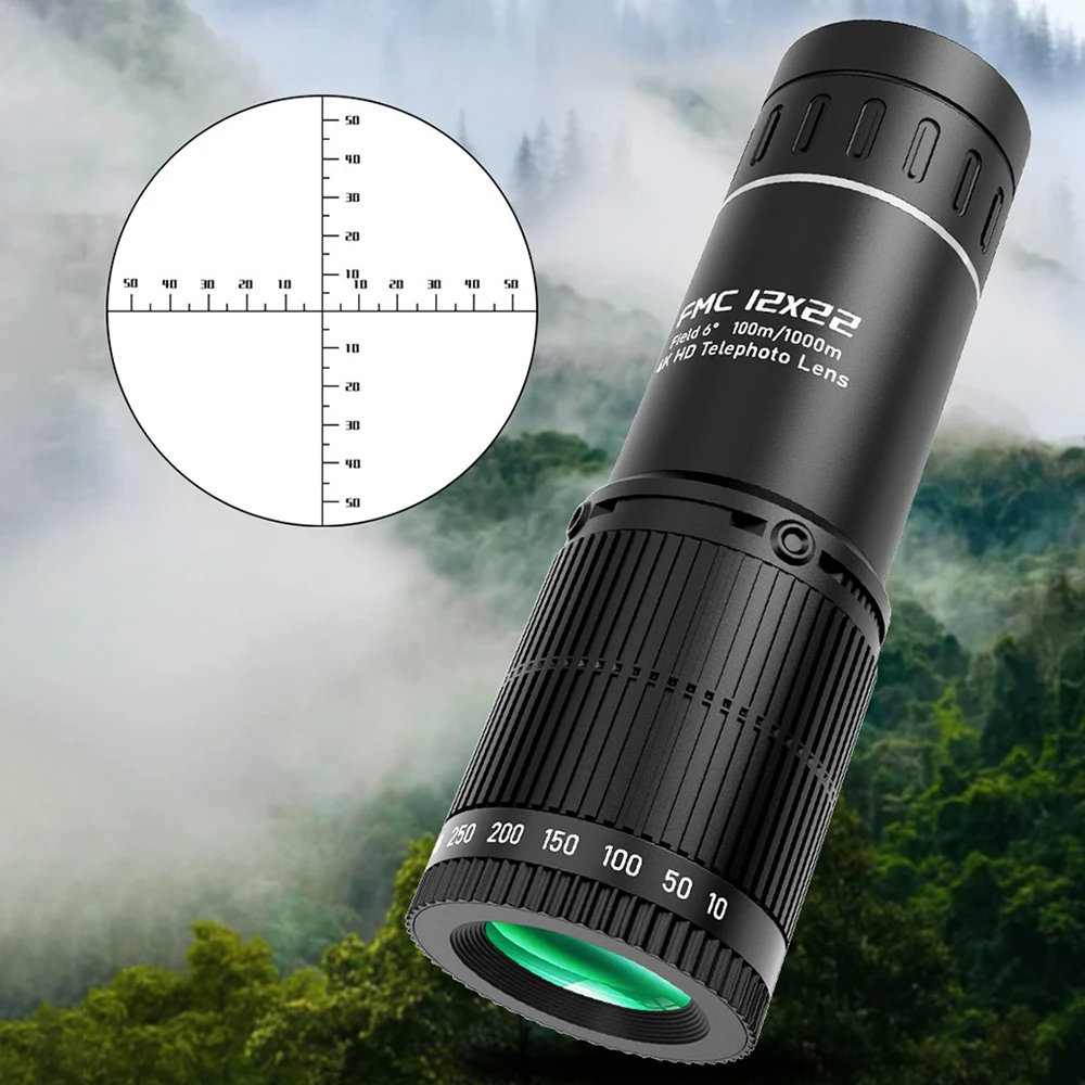 กล้องโทรทรรศน์ขยาย12x แบบพกพากลางแจ้งพร้อมสายแยกความแตกต่างสำหรับการล่าสัตว์กอล์ฟดูนกการเดินป่า