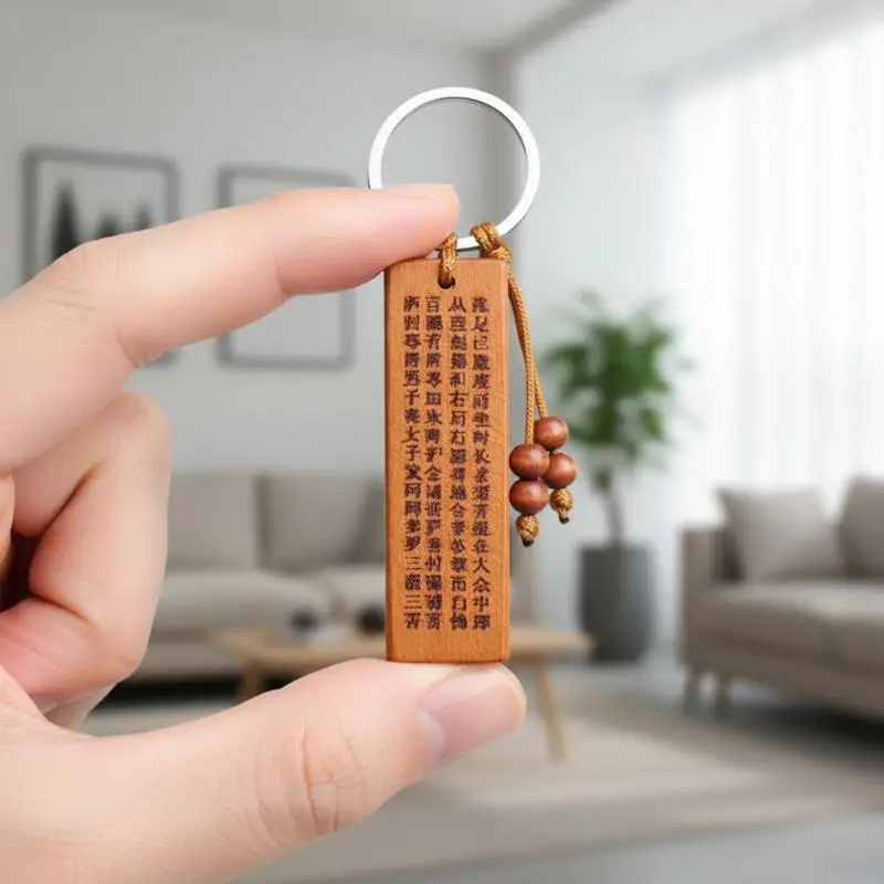 Personalized Diamond Sutra Peach Wood Keychain Perfect for Car Keys Holder Gift