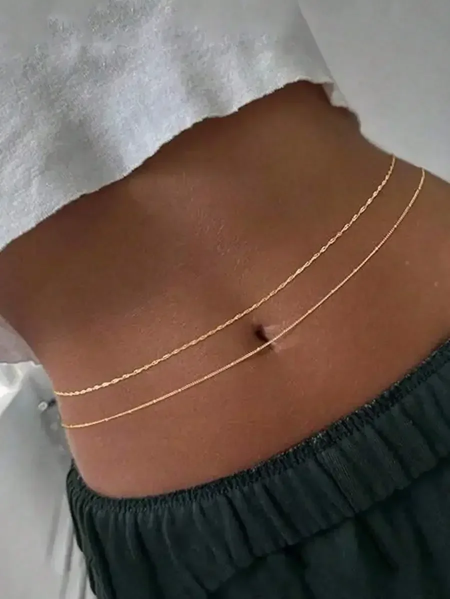 HOTNICE Fashionable And Personalized Round Bead Chain Twisted Chain Double-Layer Women's Waist Chain