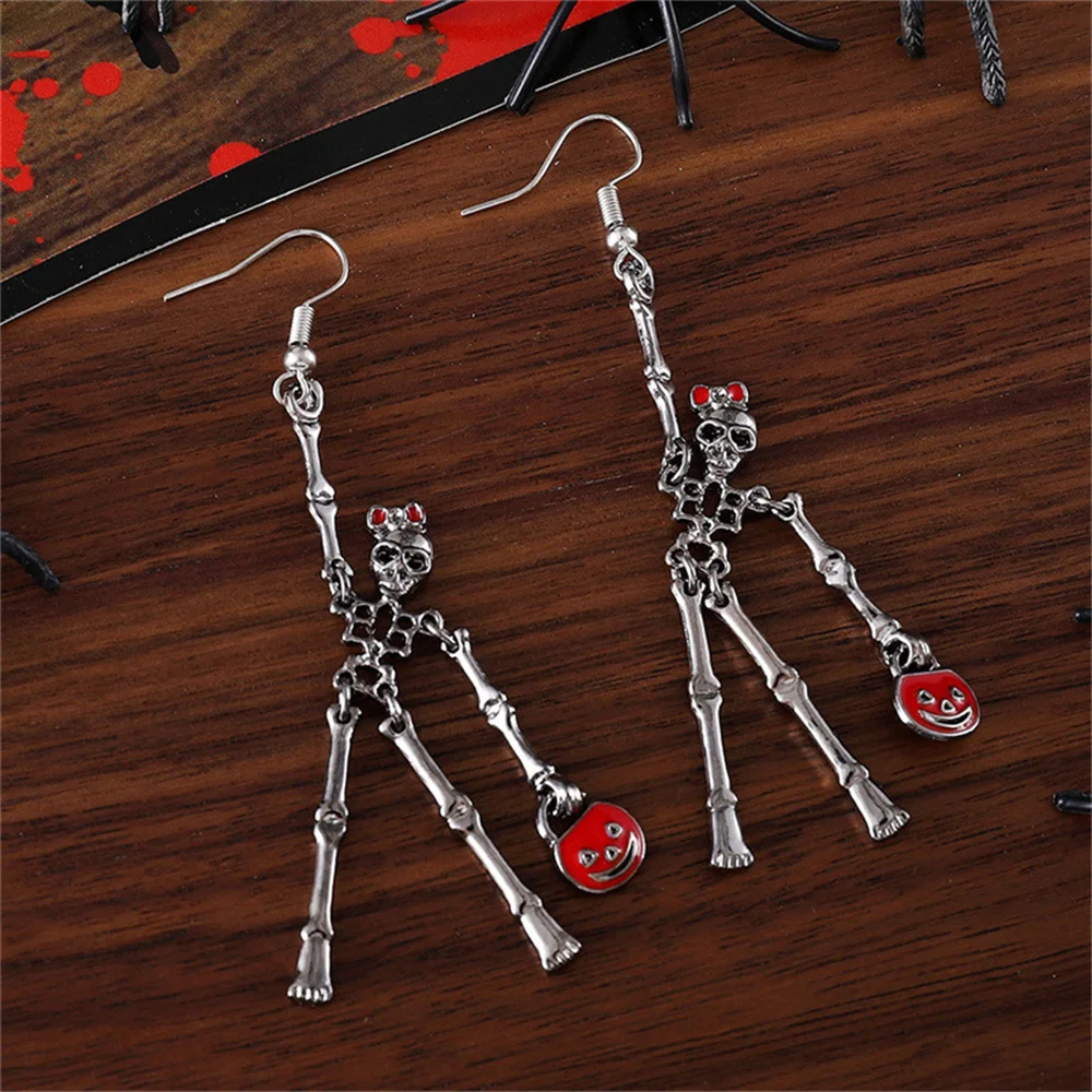 

Halloween Skull Man Hand-held pumpkin Ear Hook Funny Ghost Dangle Festivals Party Earrings For Women Girls A Gift