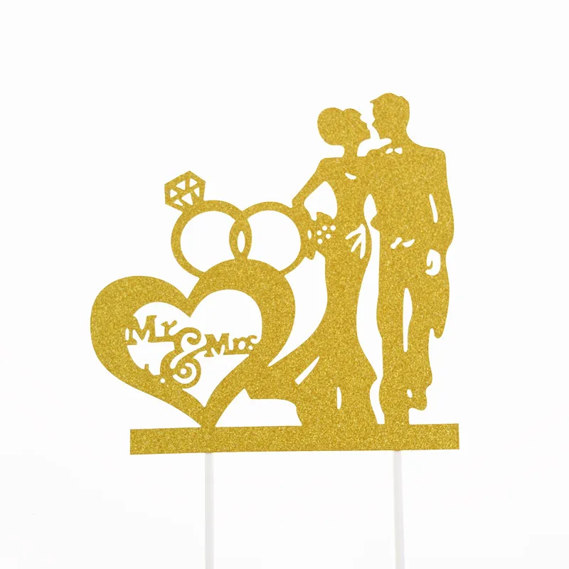 Glittler Bride Groom Wedding Cake Topper Mr & Mrs Cake Flags Wedding Engagement Party Cake Baking Decor Wedding Cake Flags