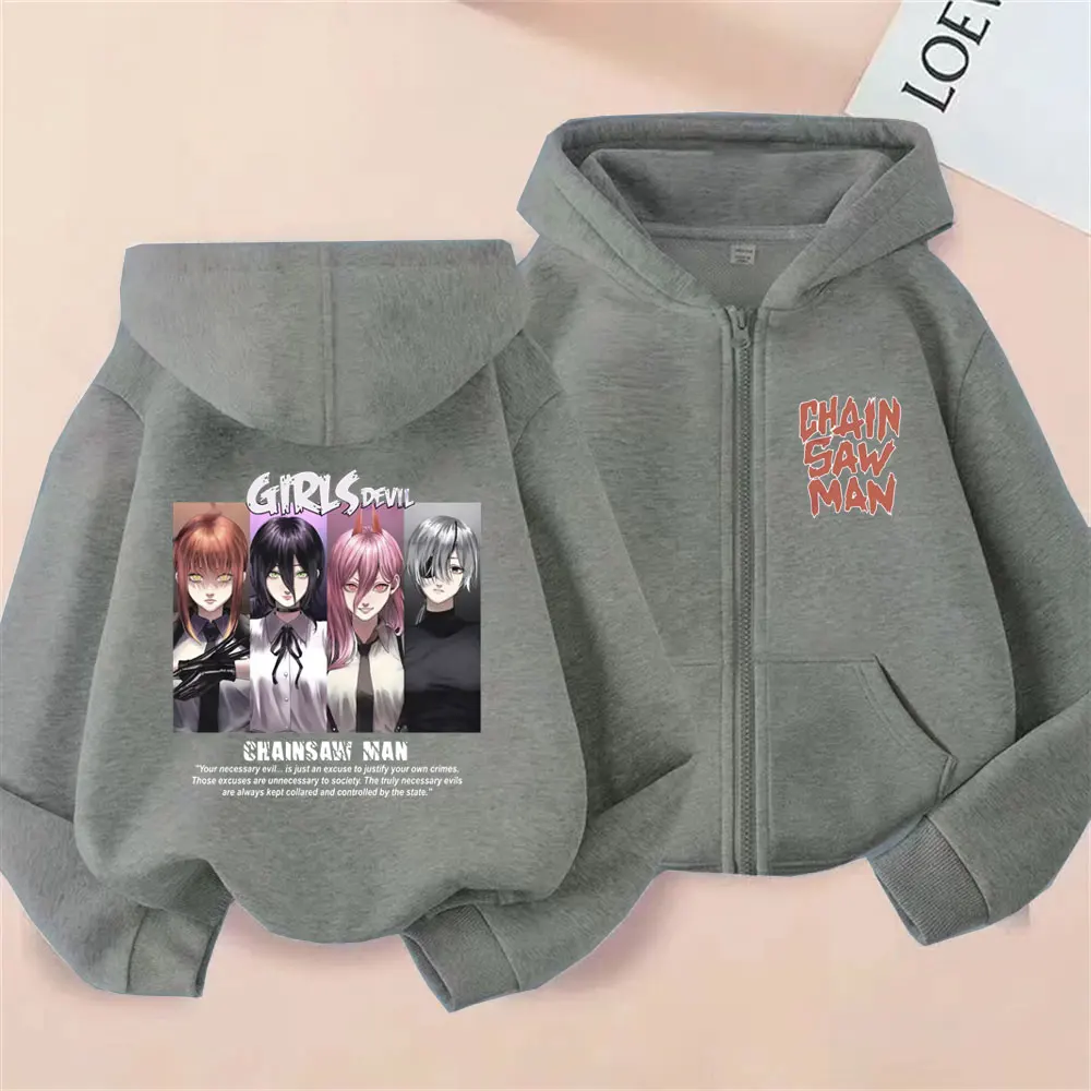 أنيمي بالمنشار رجل ماكيما ريز باور هيمينو الجرافيك قلنسوة بسحاب الرجال النساء الملابس موضة عادية المتضخم زمم سترة معطف