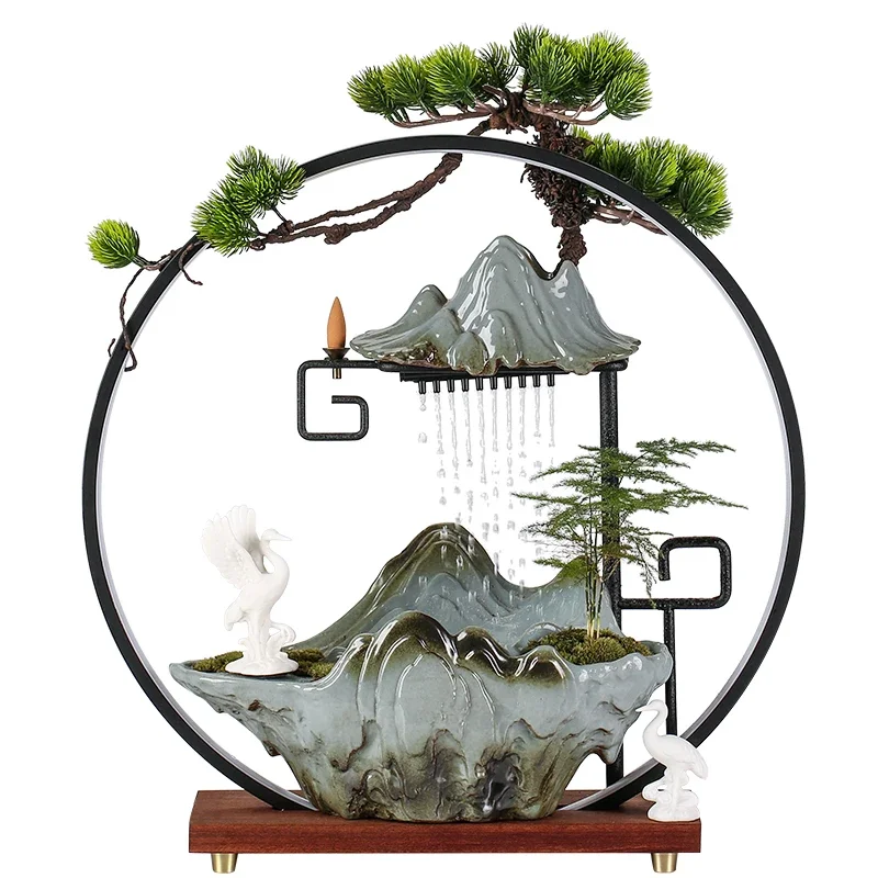 Hybrid Wealth Fountain & Incense Burner Cascading Water Smoke Effect Feng Shui Office Desk Centerpiece Business Ceremony Gift