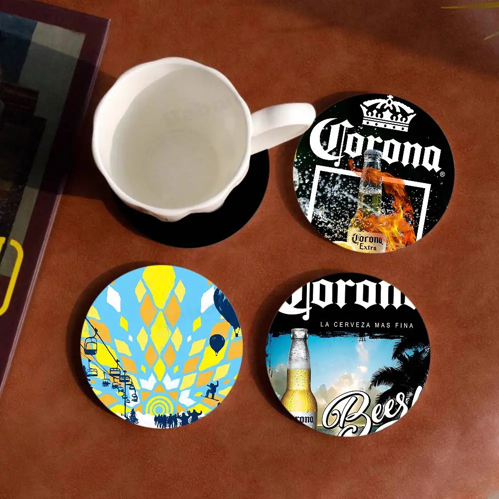 famous brand C-Corona E-Extra Beer Retro Wooden Cup Mats Elements Colour Printing Cup Coasters Home Kitchen Decora Gifts
