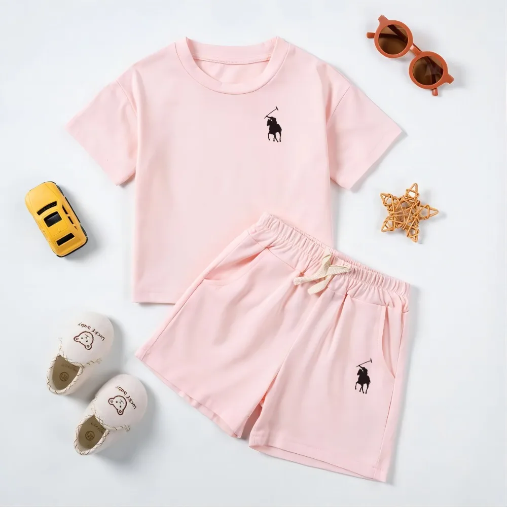 Summer Cotton Toddler 2pcs Boys Girls Printed Round Neck Top + Shorts Set Comfortable Skin-friendly Casual Clothing 2024 New