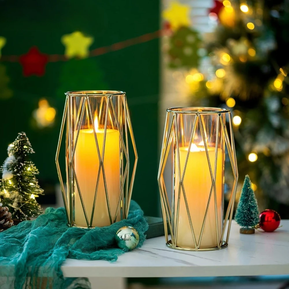 حامل شموع عمود ذهبي عالي الجودة، 8 قطع حامل شموع إعصار زجاجي مع حامل رفوف معدني هندسي لحفلات الزفاف - تخفيضات كبيرة #1
