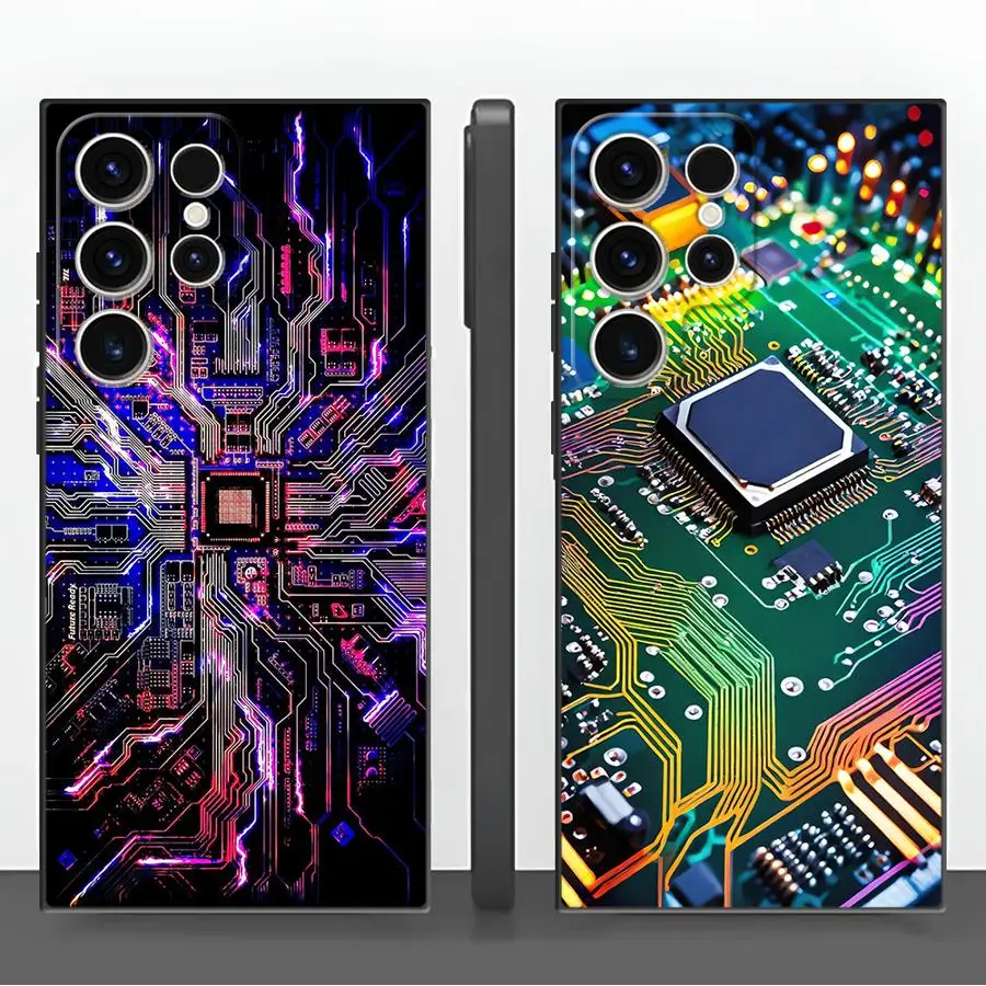 Case for Samsung Galaxy S26 S20 S10 S9 S25 Ultra S21 FE S24 Plus S23 Note 20 Ultra 8 9 10 Funda Phone Cover Retro Circuit Board