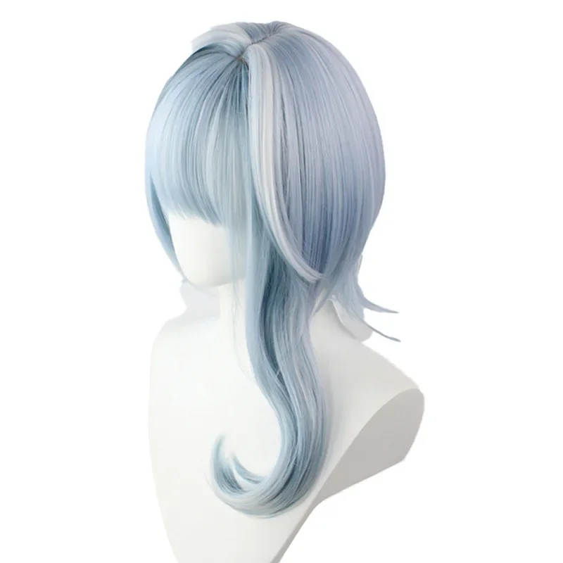 RANYU Wig sintetis Genshin Eula Lawrence Cosplay Game Anime panjang Wig rambut campuran biru putih tahan panas untuk pesta