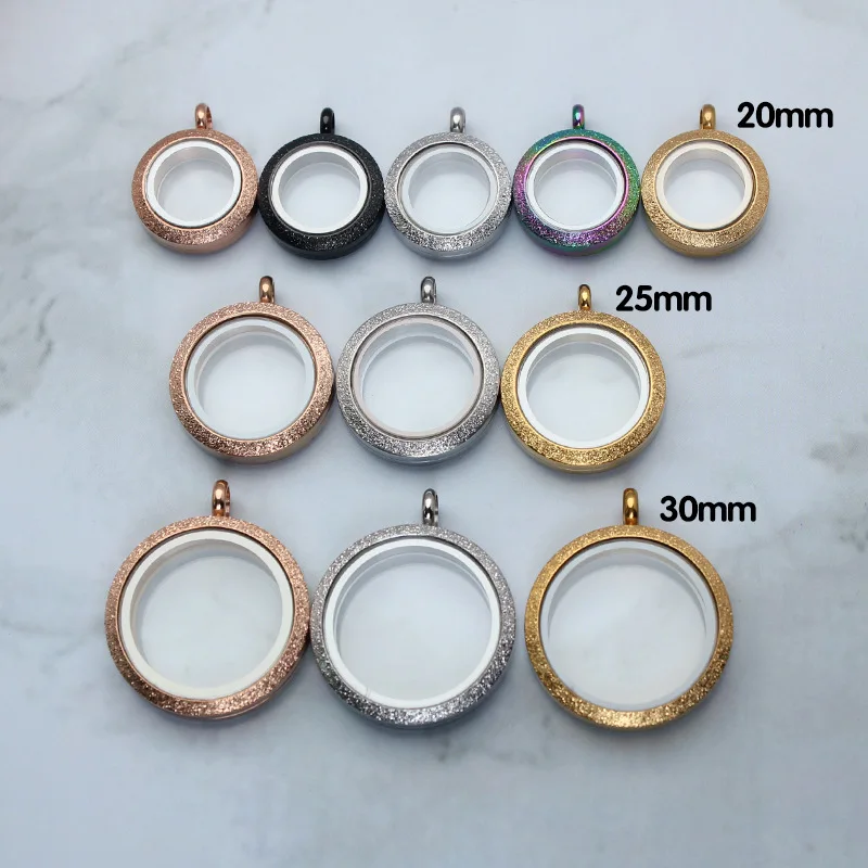 1PC 20mm 25mm 30mm Frosted glass Floating Locket medallion stainless steel twist Glass Living locket For jewelrys making