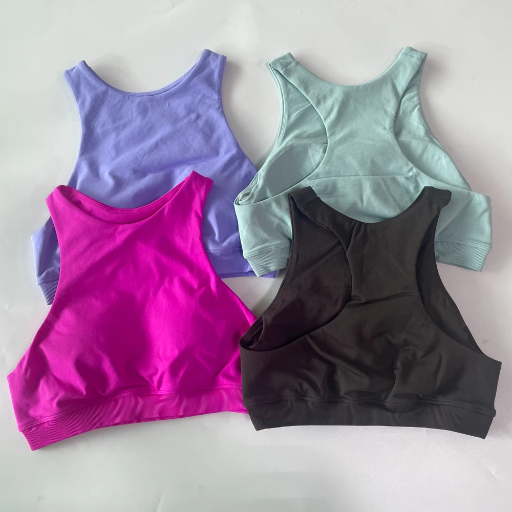 Pericic Racer Bra Damen Gepolsterter Nahtloser Yoga-BH Hohe Stützfunktion Sport-BH Herausnehmbare Cups Geripptes Unterband Workout Gym Crop Top BH – Detail 5
