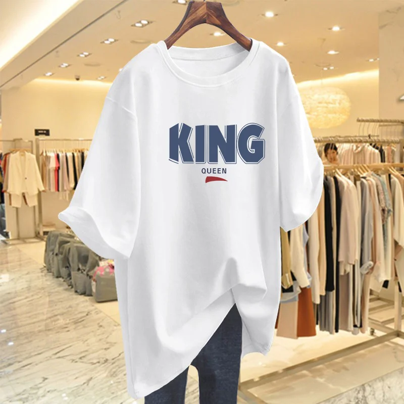 

Summer Y2k Letter Printed O-neck Top Tee, Women Clothing Vintage Loose Casual Short Sleeve T-shirt, 100% Cotton Basic Pullovers