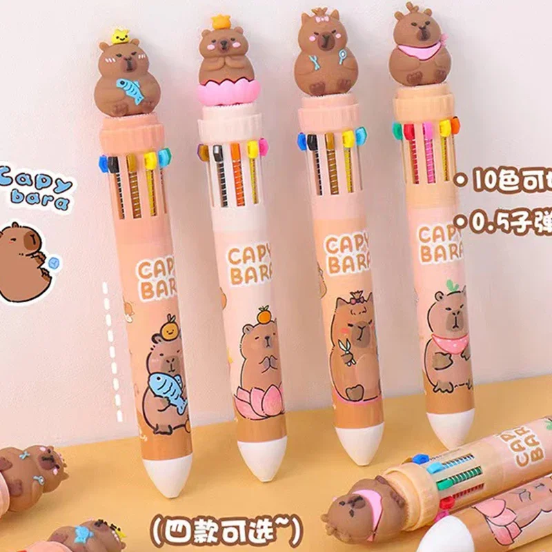 New Capybara Kawaii 10 Multicolored Pens Cute bear Cartoon Ballpoint Pen School Office Supply Stationery kids gift