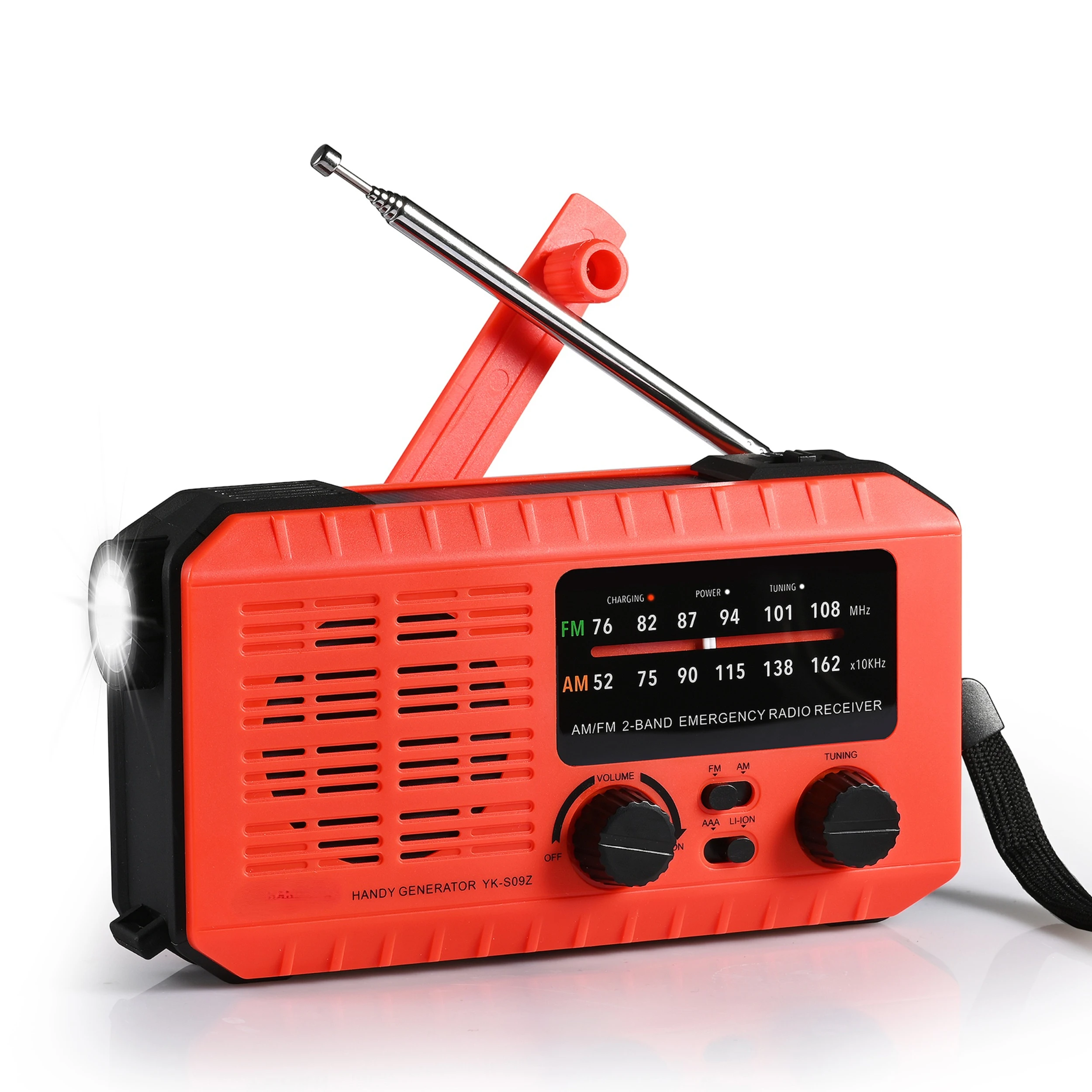 Emergency Hand Crank  AM FM Radio, With 2200mAh replaceable 18650 battery, Solar Radio with LED Flashlight, SOS Alert