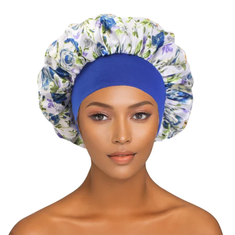 

Floral Pattern Satin Women Print Bonnet African Style Night Sleep Cap Soft Extra Large Head Wear Lady Headwrap Bonnet Turban
