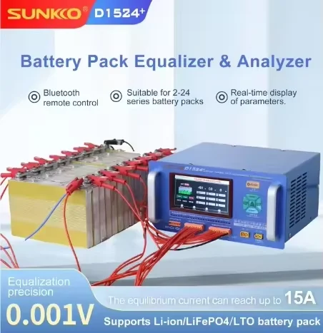 SUNKKO D1524+ Battery Balancer 2S ~ 24S Hot Selling LCD Display Lifepo4 LFP Analyzer for Electric Vehicle Batteries Pack
