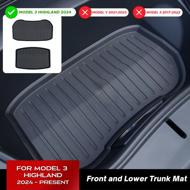 Maty bagażnika dla 2024 Tesla New Model 3+ Highland TPE Piano Key Style Przedni tylny bagażnik Frunk Storage Wodoodporna podkładka ochronna